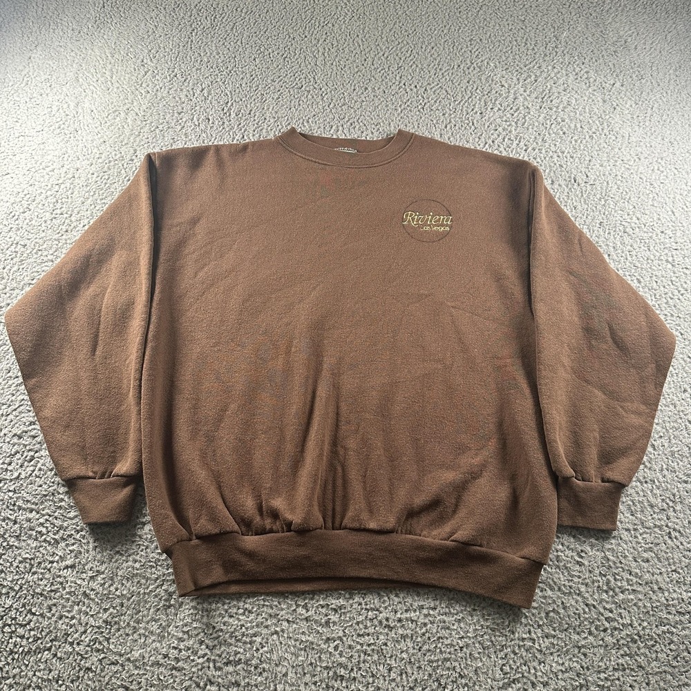 Riviera Las Vegas Tultex Sweatshirt Mens L Brown Crewneck Pullover Fleece USA